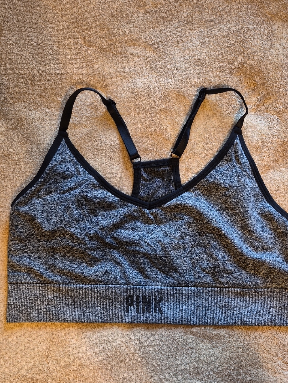 Pink Victoria's Secret Gray & Black Stretch Sports Bra SZ XXL